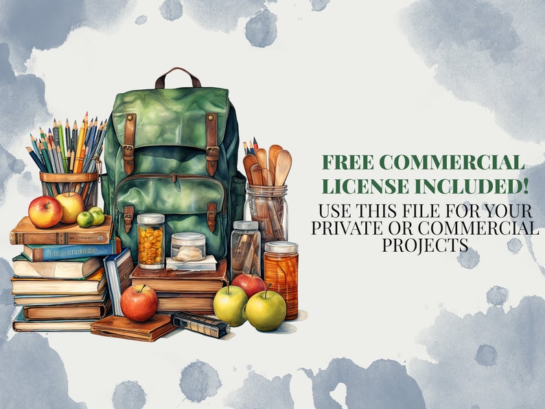 Back to School Watercolor PNG Commercial Use Clip Art, School Clipart ...