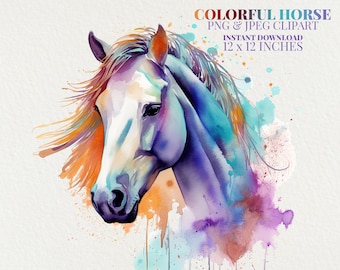 Horse Watercolor PNG Commercial Use Clip Art, Rainbow Horse Art Clipart PNG, Digital Art Clipart, POD Allowed, Sublimation Diy Crafts Print