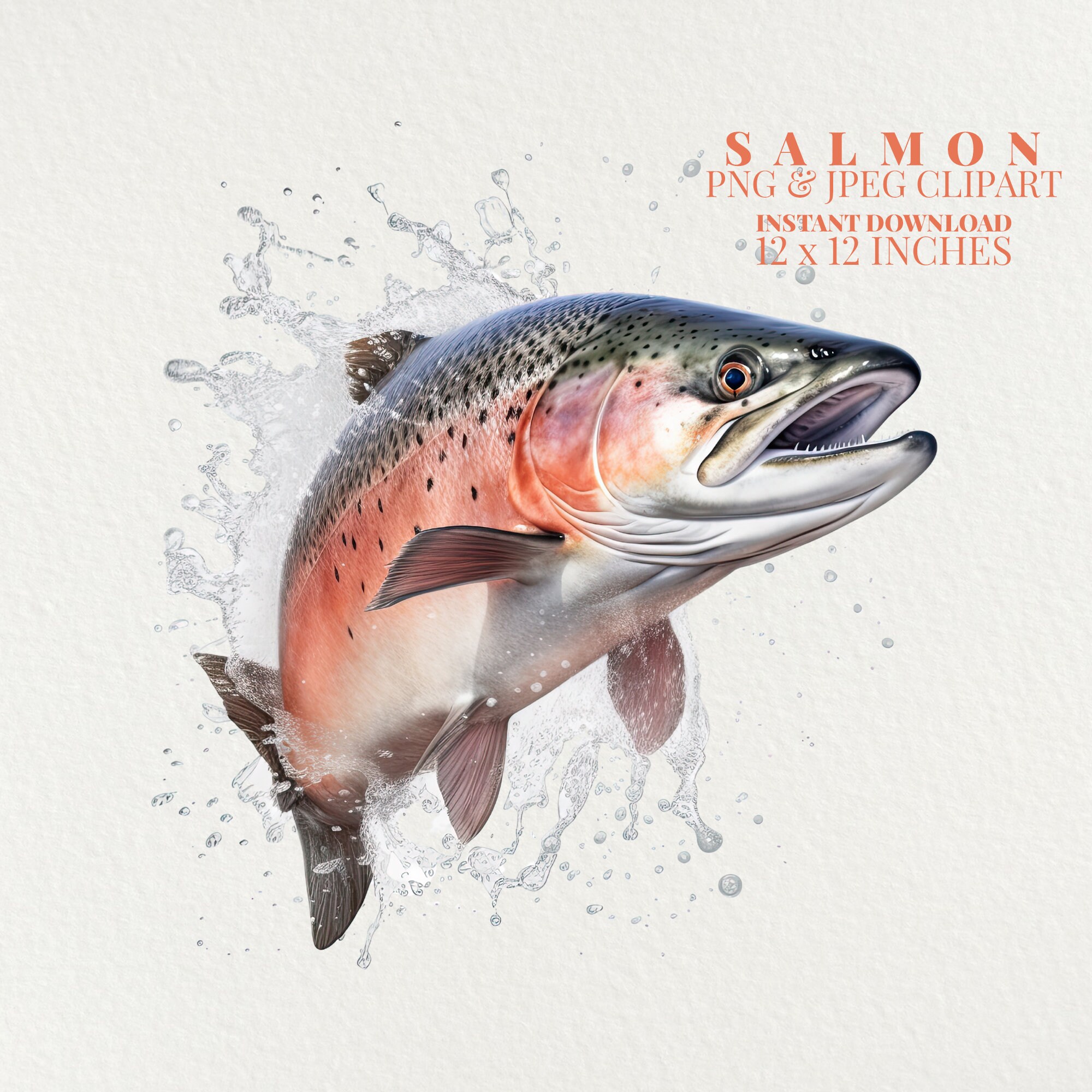 Salmon Watercolor PNG Commercial Use Clip Art, Fish Art Clipart PNG
