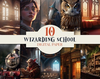 Wizarding School Digital Paper Commercial Use, Wizard Academy JPEG Digital Scrapbooking, Wizard World Scrapbook, Magic School Background