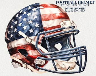 American Flag Football Helmet Watercolor PNG Commercial Use Clip Art, Football Helmet Clipart, Patriotic Fall Football PNG, Sport Clipart