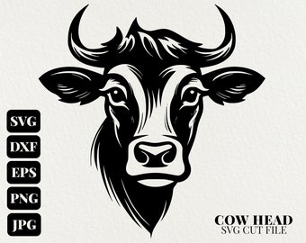 Cow Head SVG Commercial Use Clip Art, Cow Svg Clipart PNG, Digital Farm Life Svg Clipart, POD Allowed, Svg Files For Cricut, Cow Face Svg