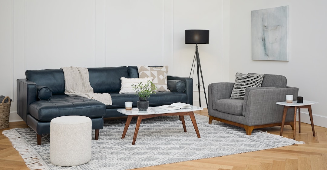 Molis Blue Corner Sectional Leather Sofa Etsy