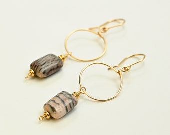 Jasper Drop Earrings | Gemstone Dangle Earrings | 14K Gold Filled Hoop Earrings | Small Gold Hoops | Minimalist Jewelry
