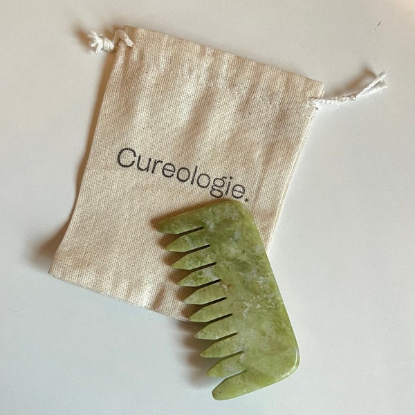 Jade Hair Comb | Natural Crystal | Hair Growth | Scalp Massage | Gua Sha Tool | Gift for Her | Natural Beauty | Self Care