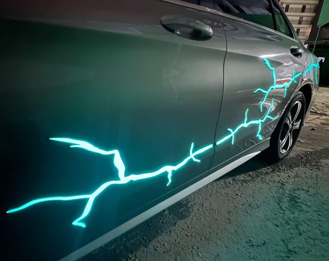 12V Sound/Remote  Activated Glow Light Deca, Lightning Crack/Honeycomb Car Decal Kit, Remote Control Car Exterior Accent, Black White or Red