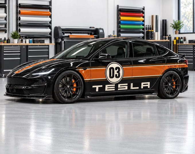 Custom Model 3 Model Y Heritage Livery Kit, Personalized Number, Full Side Vinyl Decals Fits Tesla