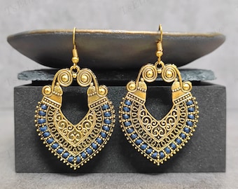 Large Ethnic Earrings for Women Filigree Teardrop Earrings Peach Heart Earrings Intricate Earrings African Drop Earrings Mandala Earrings
