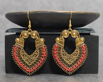 Large Ethnic Earrings for Women Filigree Teardrop Tribal Earrings Red Hook Intricate Earrings African Drop Earrings Mandala Earrings