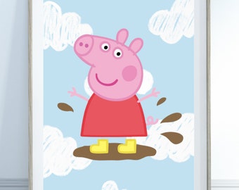 Peppa Wall Print, Jumping in muddle puddles Peppa