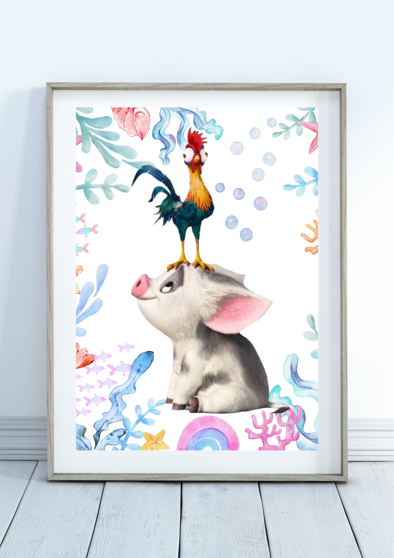 Moana Print Princess Moana Maui Heihei Pua Watercolor -  Norway