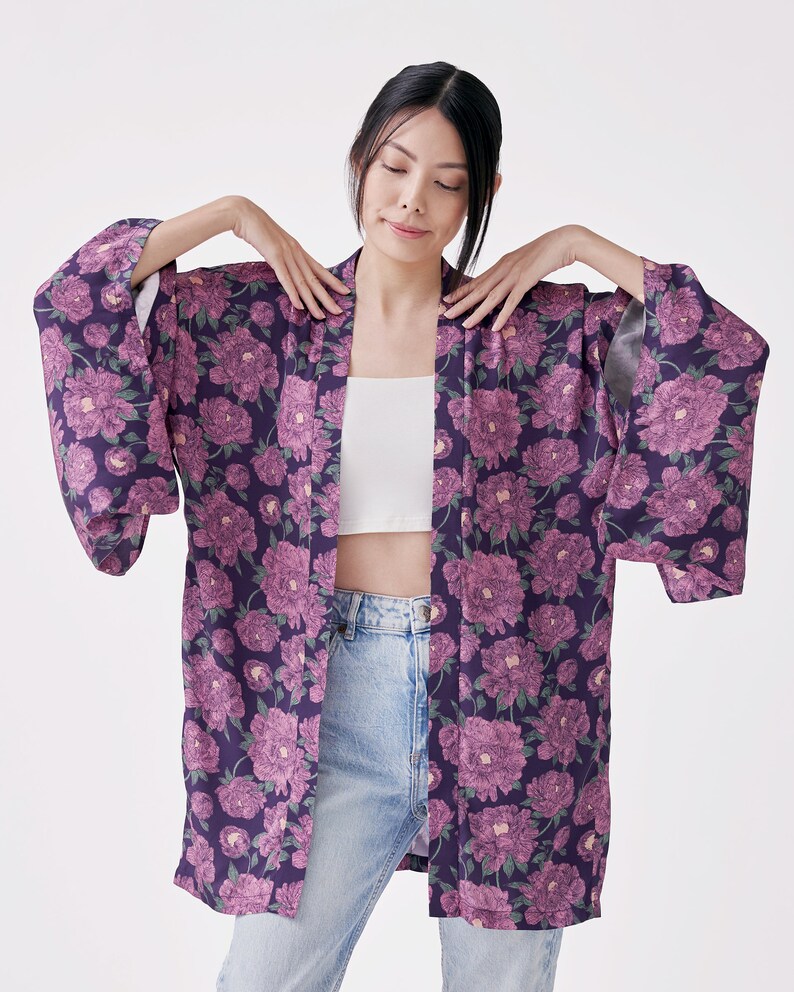 Peony Pink Kimono Hand-Drawn Prints image 2