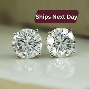 7.5 Round Cut Moissanite Earrings, Classic Diamond Studs Solitaire Push Back Earrings in Sterling Silver, Daily Wear Earrings