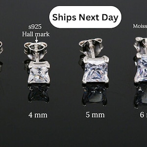 Princess Cut Moissanite Stud Earrings, Square Solitaire Push Back Earrings, Classic 4 prongs Tiny Stud Earrings, Anniversary Gift For Her