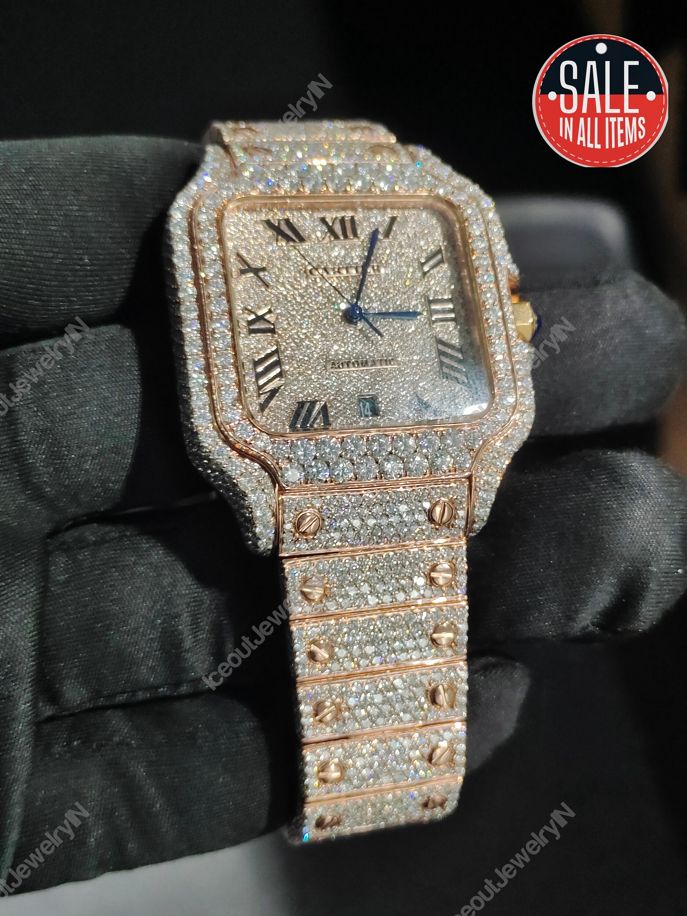 iced out cartier watch mens
