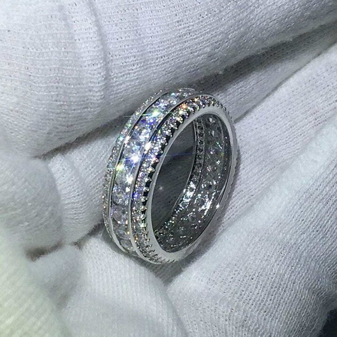2ct Round Cut Moissanite Diamond Full Eternity Wedding Band 14k Solid ...