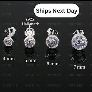 Moissanite Runder Diamant Bezel Ohrstecker 925 Silber Minimalist Paar Ohrringe mit Push zurück, Ohrringe für Frauen Männer, Jubiläumsgeschenk