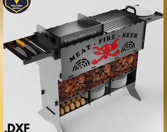 Parrilla portátil grande para barbacoa, archivos DXF para cocina al aire libre, cocina de camping, corte por láser y plasma CNC.
