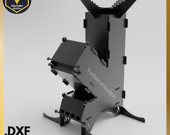 Estufa cohete DXF, paquete plano, cocina de leña para acampar al aire libre, equipo de supervivencia, corte láser CNC.