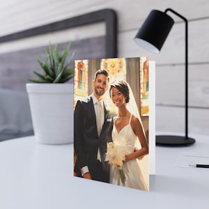 多様性グリーティング カード、アジア人花嫁、異人種間ウェディング カード、異人種間結婚式、デジタル AI、多様なウェディング カード、多様性カード