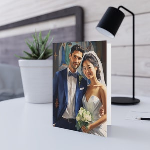 多様性グリーティング カード、アジア人花嫁、異人種間ウェディング カード、異人種間結婚式、デジタル AI、多様なウェディング カード、多様性カード