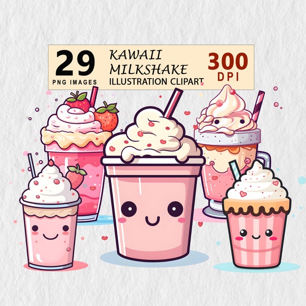 Kawaii Milkshake Watercolor Clipart Digital Art Transparent PNG Download Illustration Commercial License Invitation Mugs Tshirt Stickers