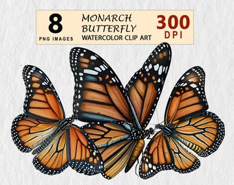 Monarch Butterfly Watercolor Clipart Illustration Transparent PNG Download Bundle Art Invitation TShirt Free Commercial License Stickers
