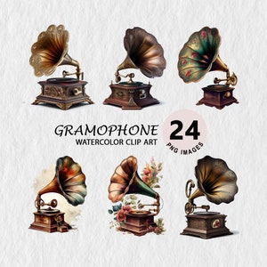 Gramophone Record Player Watercolor Downloadable Illustration Transparent PNG Element Wall Art, Invitation, Tshirt Free License Stickers
