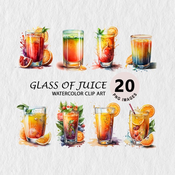 Glass of Juice Watercolor Clipart Clip art Clipart Element Illustration Transparent PNG Bundle Wall Art Mug Free Commercial License