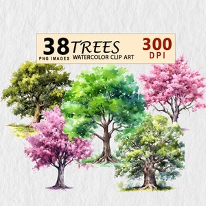 Trees Watercolor Clipart PNG Digital Download Wall ART Downloadable Cute Art Bundle Element Free License Wall Art Invitation Tshirt Stickers
