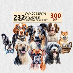Dogs Mega Bundle Watercolor Clipart Digital Art Transparent PNG Download Illustration Commercial License Invitation Mugs Tshirt Stickers