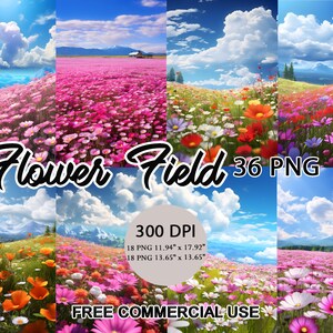Flower Field Watercolor Clipart Digital Art PNG Download Clip Art Illustration Commercial License Invitation Mugs Tshirt Sticker