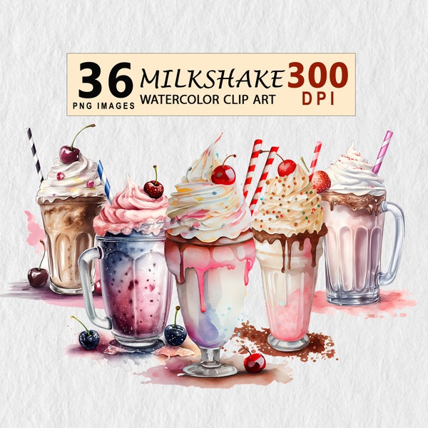Milkshake Clipart Watercolor Downloadable Illustration Transparent PNG Element Wall Art Invitation Scrapbook Mug Free License Stickers