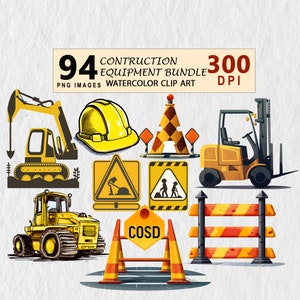 Pacote de equipamentos de construção aquarela clipart PNG planejador digital lixo diário adesivo convite camiseta adesivos de licença comercial
