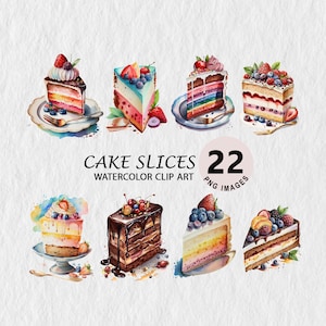 Tranches de gâteau tranches élément clipart Vector Illustration aquarelle PNG Transparent Bundle Art mural T-shirt mug licence commerciale autocollants