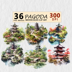 Pagoda Watercolor Clipart Digital Art Transparent PNG Download Clip Art Illustration Commercial License Invitation Mugs Tshirt Stickers