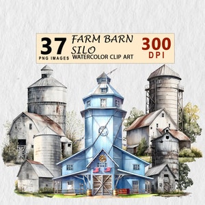 Granja Granero SIlo Acuarela Clipart Arte Digital PNG Transparente Descargar Ilustración Licencia Comercial Invitación Tazas Camiseta Pegatinas