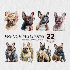 Clipart de cachorro buldogue francês ilustração em aquarela transparente PNG pacote scrapbooking arte de parede camiseta, adesivos de licença comercial grátis