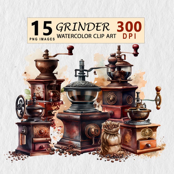 Coffee Grinder Clipart Watercolor Downloadable Illustration Transparent PNG Element Wall Art, Invitation, Scrapbook Tshirt License Stickers