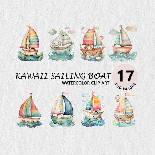 Cute Sailing Boat Watercolor Clipart Element Illustration Transparent PNG Bundle Wall Art Mug Free Commercial License Stickers