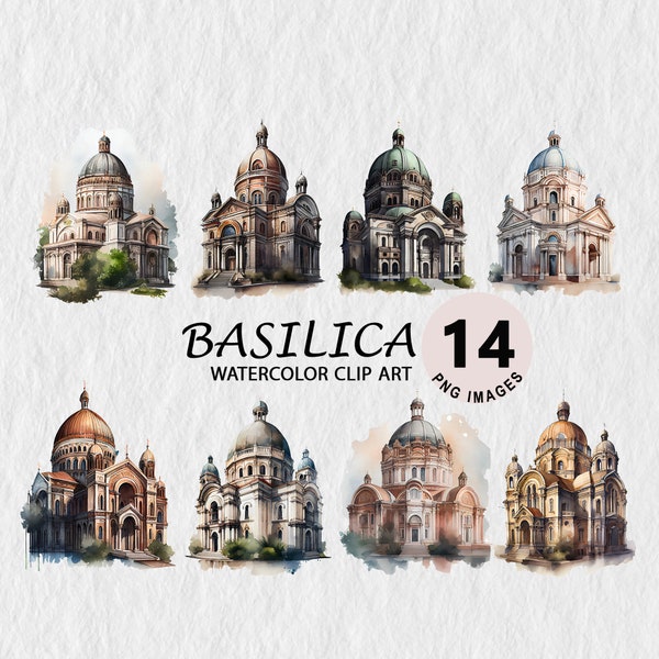 Basilica Clipart Watercolor Downloadable Illustration Transparent PNG Element Wall Art, Invitation Scrapbooking Tshirt Free License Stickers