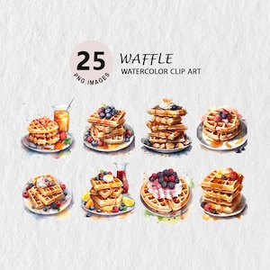 Waffle Watercolor Clipart Element Illustration Transparent PNG Bundle Wall Art Mug Free Commercial License Stickers