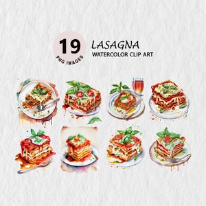 Lasagna Clipart Watercolor Downloadable Illustration Transparent PNG Element Wall Art, Invitation, Scrapbooking Tshirt Free License Stickers