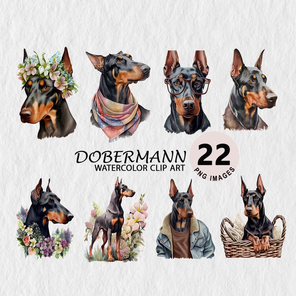 Doberman Dobermann Clipart Watercolor Illustration Transparent PNG Bundle Scrapbooking Wall Art T-shirt, Free Commercial License Stickers