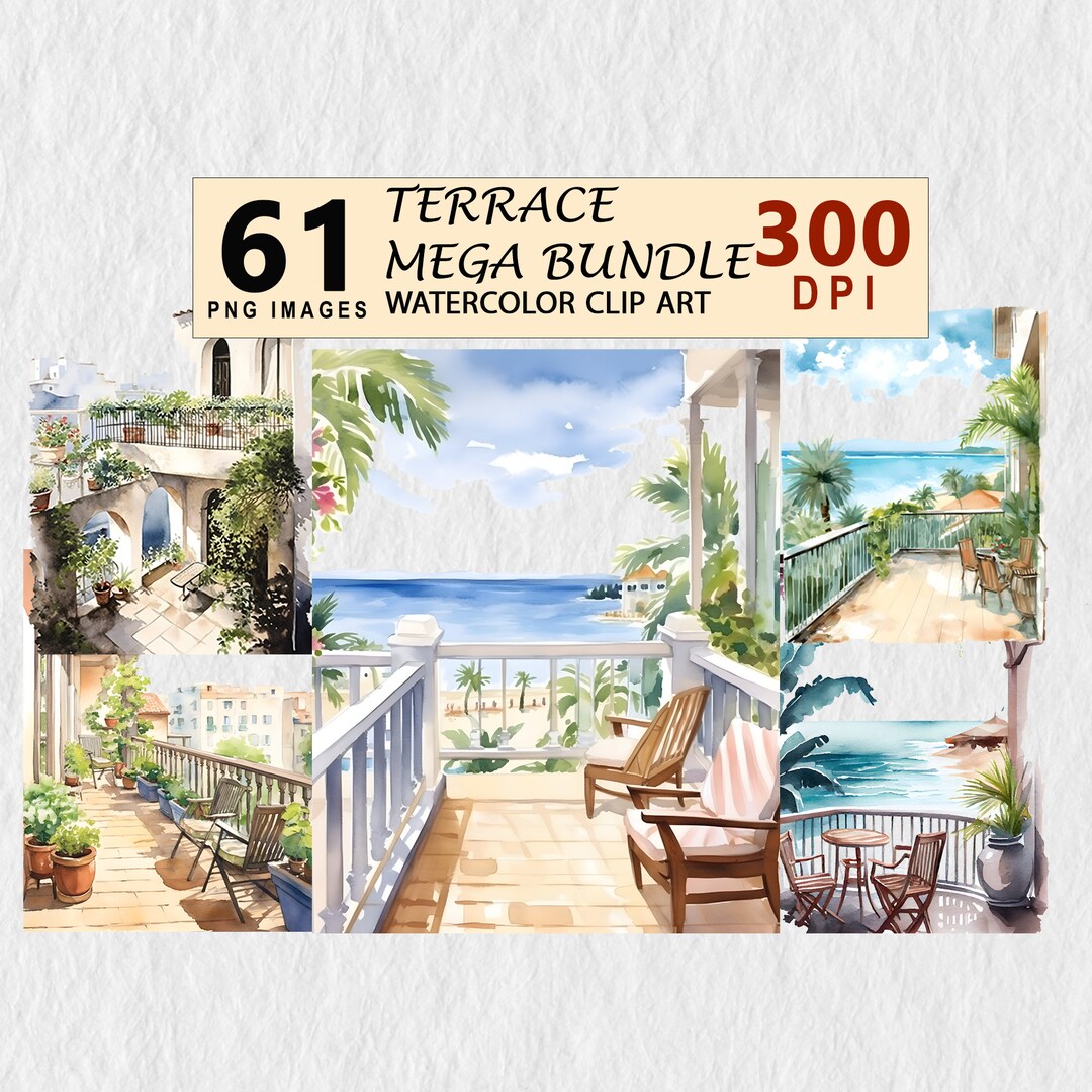 Terrace Mega Bundle Watercolor Clipart Illustration Transparent PNG