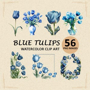 Blaue Tulpen Aquarell Clipart Digitale Kunst transparente PNG Download Clip Art Illustration Kommerzielle Lizenz Einladung Tassen Tshirt Aufkleber