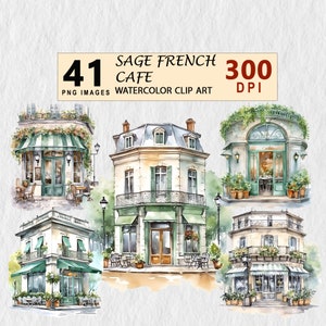 Salbei Französisch Cafe Aquarell Clipart Digitale Kunst transparente PNG Download Clip Art Illustration Kommerzielle Lizenz Einladung Tshirt Aufkleber