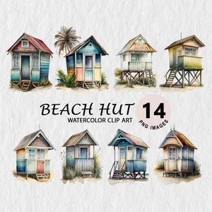Beach Hut Clipart Watercolor Clipart Element Illustration Transparent PNG Bundle Wall Art Mug Free Commercial License Stickers
