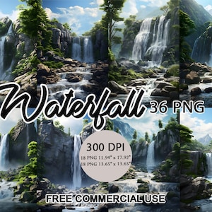 Waterfalls Watercolor Clipart Digital Art PNG Download Clip Art Illustration Commercial License Invitation Mugs Tshirt Sticker