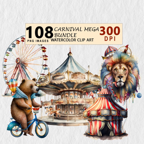 Carnaval Mega Bundle aquarelle Clipart PNG en téléchargement numérique Planificateur Wall ART Bundle mignon téléchargeable élément Mugs licence gratuite Stickers